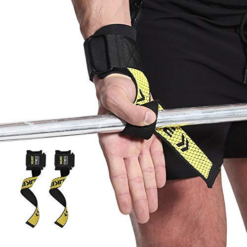 Weight Lifting Straps, Weightlifting Wristbands Fitness Pull Belt for Strength Training Bodybuilding (Black+Yellow)