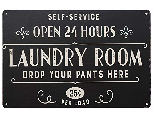 PXIYOU Open 24 Hours Laundry Room Vintage Retro Metal Sign Home Bathroom Laundry Decor Wash Room Signs 8X12Inch