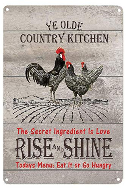 PXIYOU Country Kitchen Rise & Shine Rooster Tin Sign Vintage Metal Signs Farmhouse Home Wall Decor Signs 8X12Inch