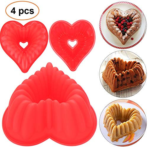 Idlespace Home Cake Pan Mousse Bread Bakeware Silicone Baking Pastry Molds Heart Shape Mold DIY Cake Mould(4 PCS)