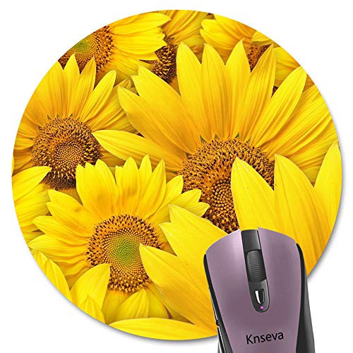 Knseva Sunflowers Round Mouse Pad Customized Cute Bright Yellow Flowers Floral Circular Mouse Pads