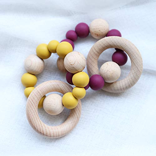 Baby Teether Nursing Bracelet Food Grade Silicone Teether Wooden Teether Ring Teether Nature Safe Organic Infant Baby Bangle Teether Toys