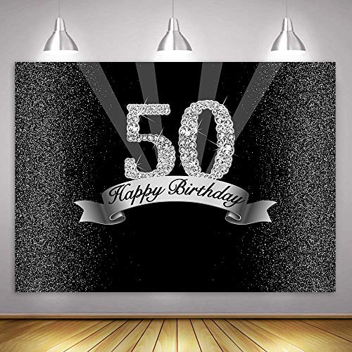 MME Silver and Black 50th Birthday Photography Backdrop 10x7ft Adult Golden Glitter Diamonds Shiny Background Fifty Years Old Age Party Decoration Photo Banner Photobooth Props HXME817 MME Silver and Black 50th Birthday Photography Backdrop 10x7ft Adult Golden Glitter Diamonds Shiny Background Fifty Years Old Age Party Decoration Photo Banner Photobooth Props HXME817