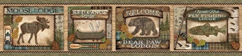 Chesapeake TLL01561B Tugaloo Bear Paw Lodge Wallpaper Border, Green
