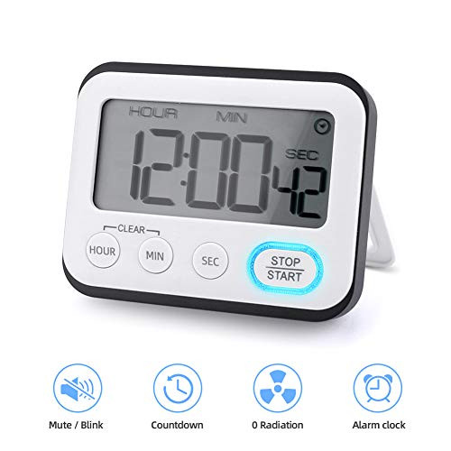Welltop Digital Kitchen Timer LCD Cooking Timer, Alarm and Clock, Count Down and Count Up, Magnetic Back and Free Stand, Loud Alarm Digital Timer Clock for Cooking Learning Metting Yoga and More