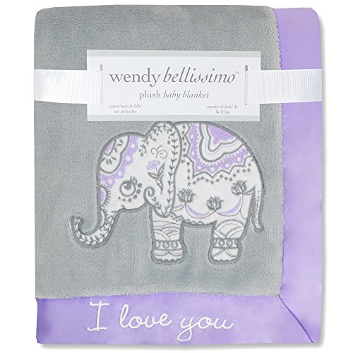 Wendy Bellissimo Super Soft Plush Baby Blanket (30x40) - Elephant Baby Blanket from The Anya Collection in Lavender and Grey Wendy Bellissimo Super Soft Plush Baby Blanket (30x40) - Elephant Baby Blanket from The Anya Collection in Lavender and Grey
