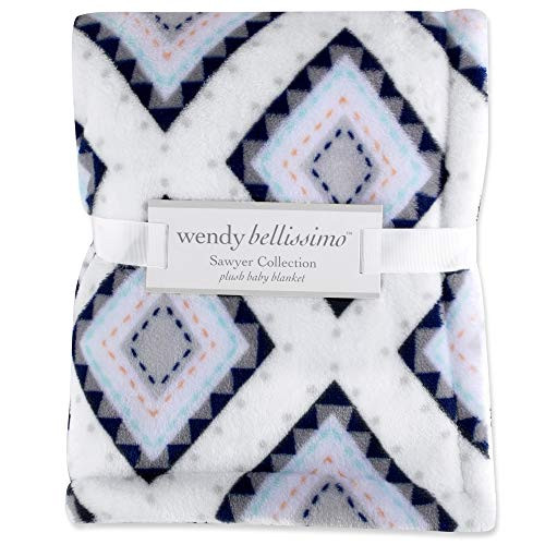 Wendy Bellissimo Super Soft Plush Baby Blanket - Triangle Print Baby Blanket from The Sawyer Collection in Navy, Turquoise, Orange & Grey (30x40) Wendy Bellissimo Super Soft Plush Baby Blanket - Triangle Print Baby Blanket from The Sawyer Collection in Navy, Turquoise, Orange & Grey (30x40)