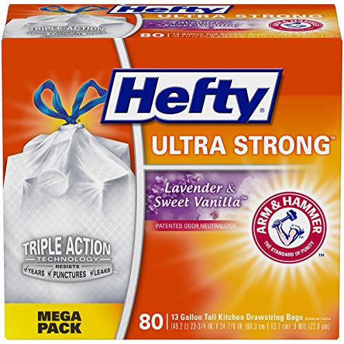 Hefty Ultra Strong Tall Kitchen Trash Bags, Lavender & Sweet Vanilla, 80 Count