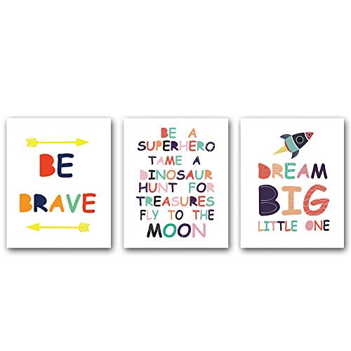 3 Set- Watercolor Words Inspirational Quote Modern Art Print Canvas Painting?Dream Motivational Quote Phrases Wall Art?Rocket Poster for Nursery or Kids Room Home Decor (Unframed,8"X10")