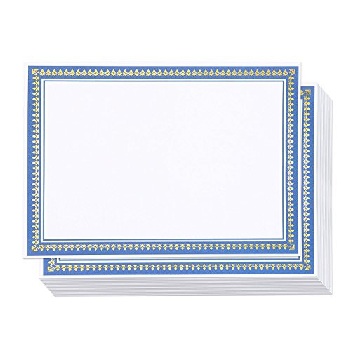 Certificate Paper with Gold and Blue Border, Award Certificates (White, 8.5 x 11 in, 50-Pack)