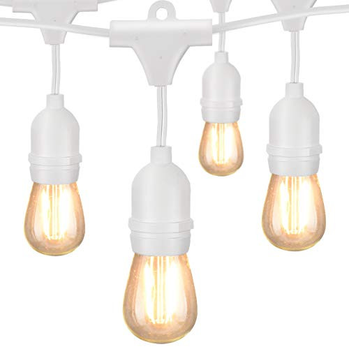 Mpow 49ft Led Outdoor String Lights, Heavy-Duty Waterproof Dimmable Led String Lights, 15 Hanging Sockets, 1.5W Edison Vintage Bulb, Commercial Grade Create Cafe Ambience for Patio Backyard  White