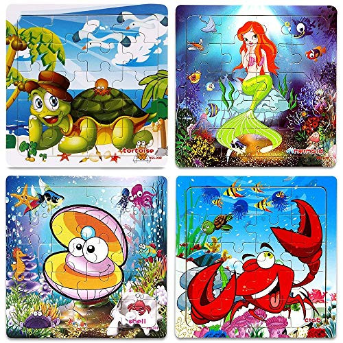 Wooden Jigsaw Puzzles for Kids Age 2-5 Year Old Animals Preschool Puzzles for Toddler Children Learning Educational Puzzle Toys (Set of 4 Puzzles)
