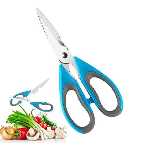 Kitchen Scissors, Heavy Duty Stainless Steel Kitchen Shears, Premium Ultra Sharp Utility Multifunctional Kitchen Scissors for Poultry, Chicken, Meat, Food, Vegetables, Seafood, BBQ (Blue)