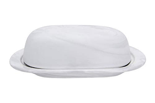 Creative Co-op Marbled Grey Stoneware Lid Butter Dish