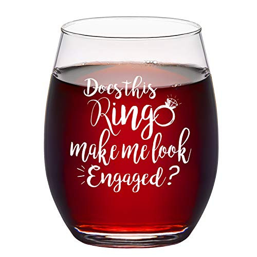Does This Ring Make Me Look Engaged Stemless Wine Glass, Funny Wine Glass, Engagement Wedding Wine Glass for Her Fiancee Girlfriend Bride