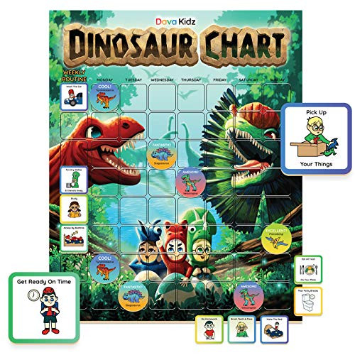 Dinosaur Chore Chart for Kids | Magnetic Reward Chart to Spark New Routines & Responsibility at Home | Behavior Chart to Raise Star Children Boys & Girls | Unique Task & Reward Magnets