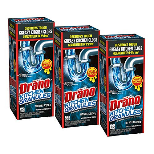Drano Kitchen granules clog remover, 8.8 Ounce (Pack of 3)