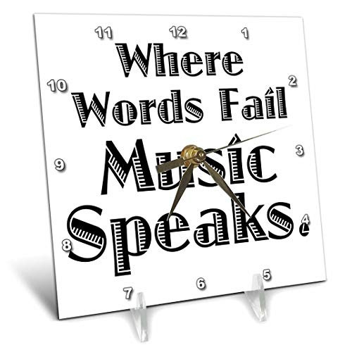 3dRose dc_171895_1 Where Words Fail Music Speaks Desk Clock, 6 by 6-Inch