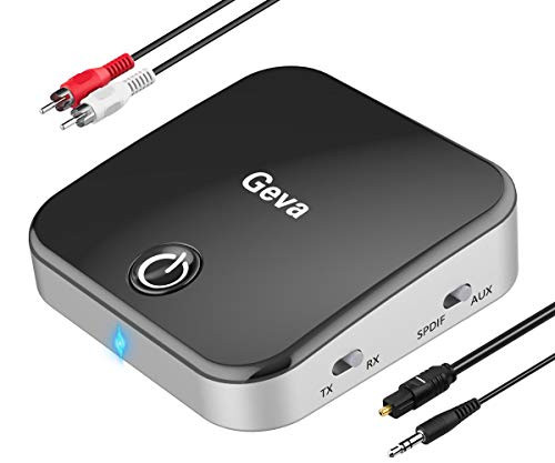 Geva aptX Low Latency Bluetooth V5.0 Transmitter Receiver, Support Optical Digital Toslink, 15H Playtime, aptX-HD, for 3.5mm Aux, RCA, Wireless Audio Adapter for TV, Home Stereo