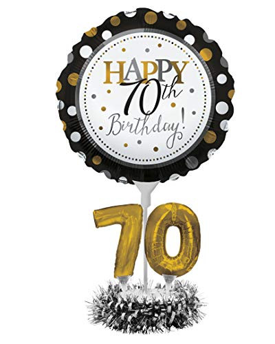 Creative Converting Happy 70th Birthday Balloon Centerpiece Black and Gold for Milestone Birthday - 317309