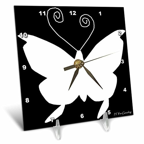 3dRose dc_5896_1 White Butterfly Desk Clock, 6 by 6-Inch