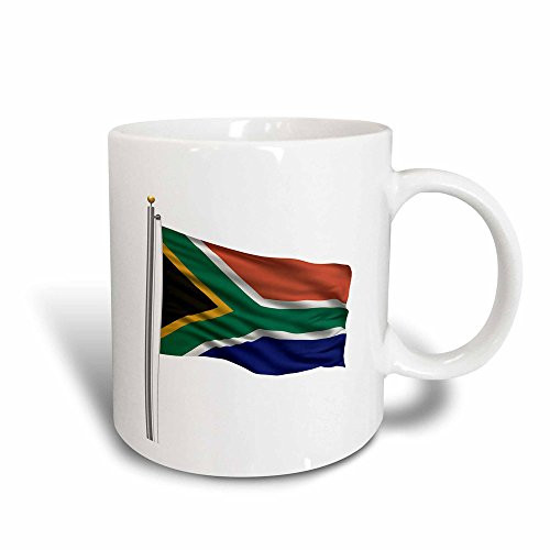 3dRose mug_157271_3 Flag of South Africa on a Flag Pole Over White African Magic Transforming Mug, 11-Ounce