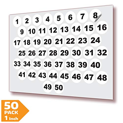 White Vinyl Consecutive Number Stickers - 1 to 50, 1 inch Self-Adhesive - Premium Decal for Indoor & Outdoor, Ideal for Inventory, Storage, Organizing, Great on Boxes, Bins, Toolbox, Lockers & More