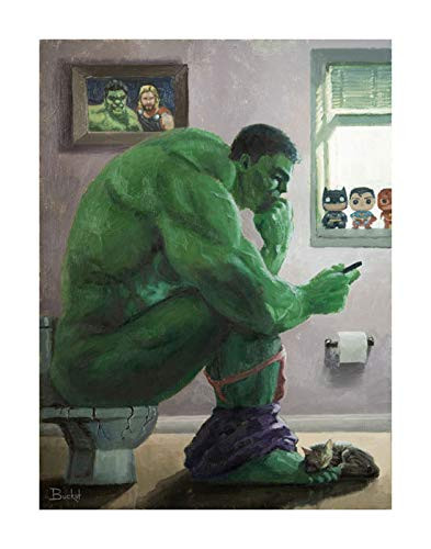 Hulk Splash by Bucket Marvel Parody 12 Inches x 9 Inches Reproduction Gallery Wrapped Canvas Bathroom Toilet Wall Art
