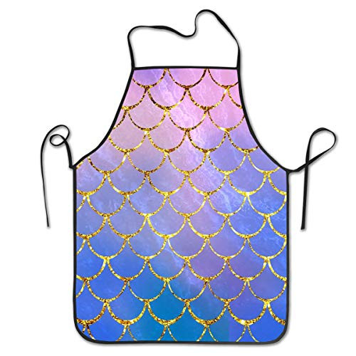 DZGlobal Pink Mermaid Glitter Scales Apron - Bib Apron for Baking Crafting Funny Baking Apron Novelty Cooking Chef Gift for Women BBQ Grilling Kitchen Apron