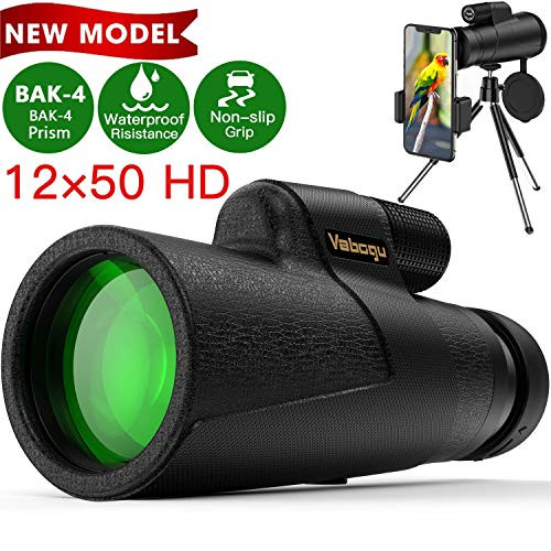 Monocular Telescope, 12x50 High Power HD Monocular for Bird Watching Adults with Smartphone Holder & Tripod BAK4 Prism for Wildlife Hunting Camping Travelling Wildlife - 2020 Newest (1250, Black)