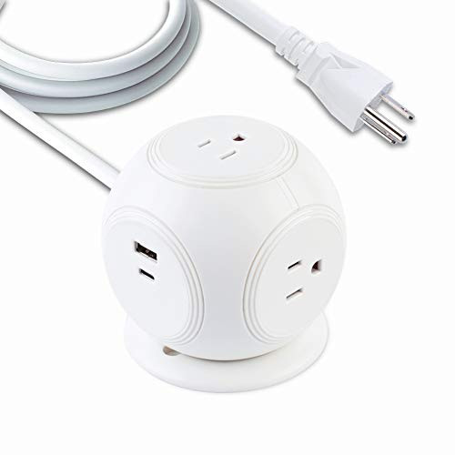 Atolan PowerPort Cube USB Power Strip with 3 Outlets and 2 USB Ports, Portable Design, 4.9 ft Extension Cord, Compact for Travel, Cruise Ship and Office, ETL Listed, White