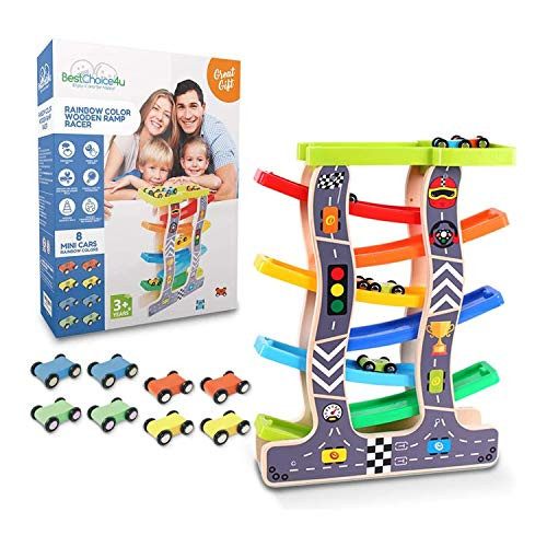 BestChoice4u Wooden Car Ramp Racer for 2 Year 3 Year Old Boy or Girl and up, Car Race Track for Toddlers, 8 Wooden Race Cars, 7 Level Toy Car Ramp BestChoice4u Wooden Car Ramp Racer for 2 Year 3 Year Old Boy or Girl and up, Car Race Track for Toddlers, 8 Wooden Race Cars, 7 Level Toy Car Ramp