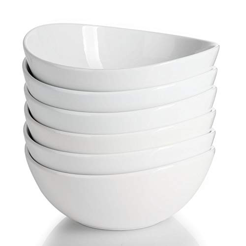 Sweese 103.001 Porcelain Bowls - 28 Ounce for Cereal, Salad and Desserts - Set of 6, White