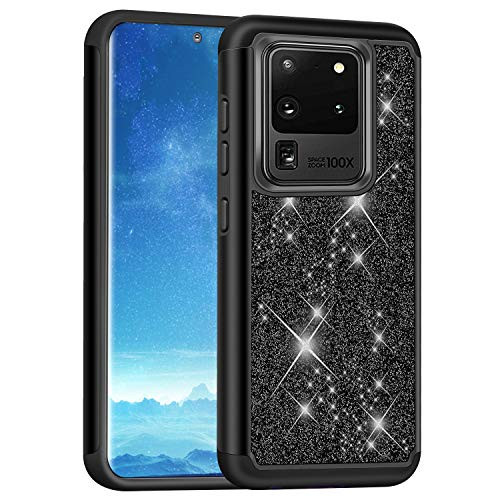 J&D Case Compatible for Samsung Galaxy S20 Ultra 5G Case/Samsung Galaxy S20 Ultra Case, Sparkling [Glittering] [ArmorBox] [Dual Layer] Shockproof Hybrid Protective Rugged Case - Black