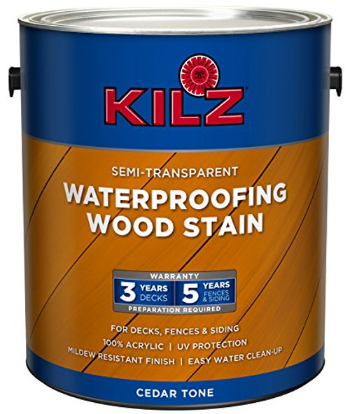 KILZ Exterior Waterproofing Wood Stain, Semi-Transparent, Cedar, 1 gallon