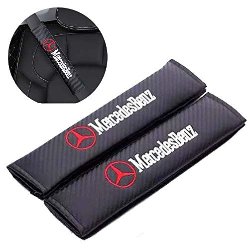 Nonbrand 2Pcs Car Carbon Fiber Seat Belt Cover Pads for Mercedes-Benz,Black Shoulder Seatbelt Pads Cover, Logo Embroidery Safety Belt Strap Shoulder Pad (for Mercedes-Benz)