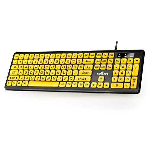 Namando Large Font Print USB Wired Computer Keyboard with Yellow Keys and Black Jumbo Oversized Print Letters for Visually Impaired Low Vision Individuals