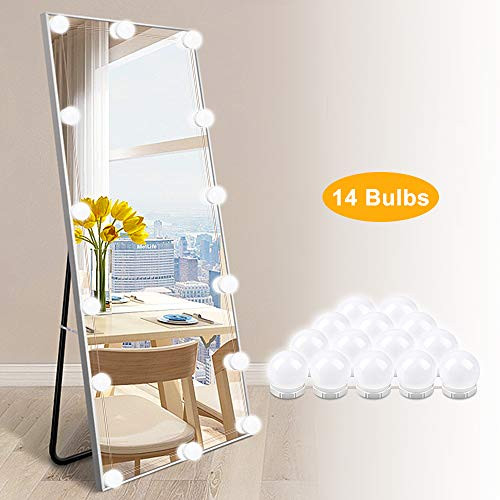 LED Vanity Lights for Mirror - Hollywood Style Makeup Vanity Lights with 14 Dimmable Light Bulbs for Makeup Dressing Table and Power Supply Plug in Lighting Fixture Strip (Mirror Not Include)