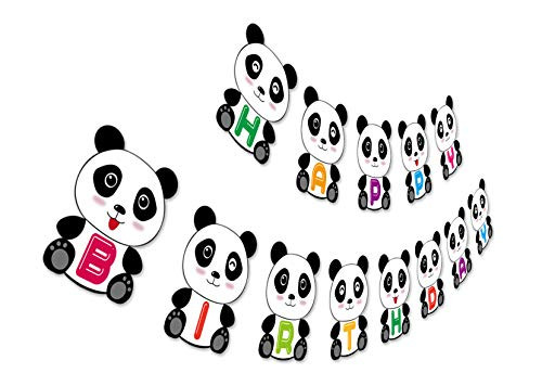 Panda Birthday Banner, Panda Bear Happy Birthday Sign, Black White Animal Zoo Theme Party Bunting