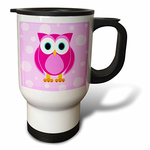 3dRose Cute Pink Owl on Light Pink Background Travel Mug, 14-Ounce