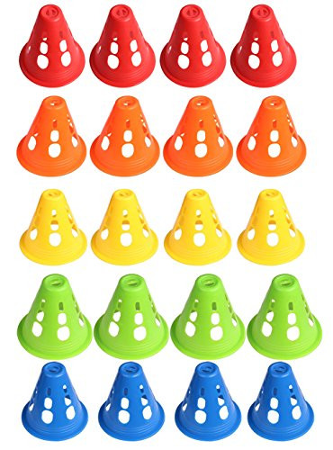 Mini Skater 3 Inch Adult Kid Plastic Windproof Roadblock Sport Training Traffic Road Cones Set with Holes for Roller Skating and Skate Practice,5 Colors, 20 Pcs.