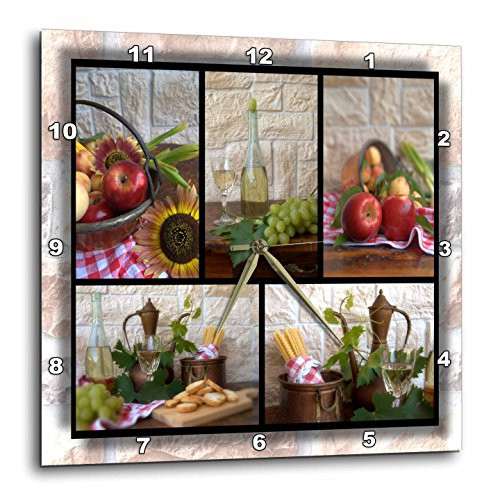 3dRose DPP_28849_2 Wine and Fruit Collage Wall Clock, 13 by 13-Inch