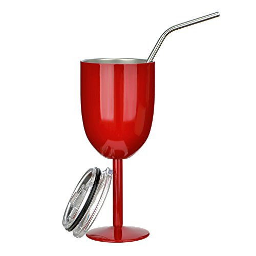Amzyt wine sippy cup for adult Double-Walled Insulated Unbreakable Goblets BPA-Free Leak Resistant Lid For Red White Wine, Brushed Metal(10 oz)