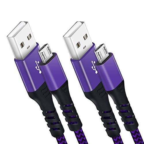 Micro USB Cable Android, Wirchar [ 2Pack 10ft ] Android Samsung Charger Extra Long Nylon Braided Cable Sync and Charging Cord Compatible Samsung Galaxy S6 S7 J7 Edge, Note 5 4, Moto, LG, HTC-Purple
