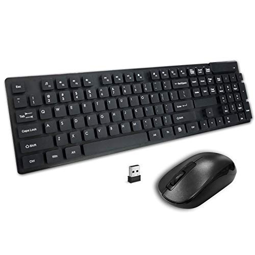 Wireless Keyboard Mouse Combo, 2.4GHz Slim Full-Sized Wireless Keyboard and Mouse Combo with USB Nano Receiver for Laptop, PC (Black)