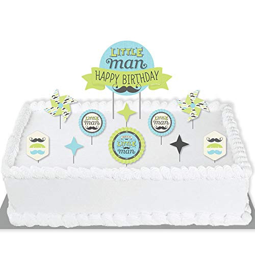 Big Dot of Happiness Dashing Little Man Mustache Party - Birthday Party Cake Decorating Kit - Happy Birthday Cake Topper Set - 11 Pieces