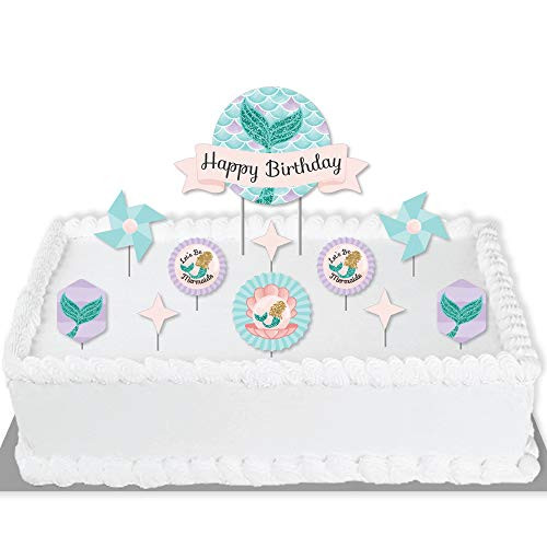 Big Dot of Happiness Lets Be Mermaids - Birthday Party Cake Decorating Kit - Happy Birthday Cake Topper Set - 11 Pieces