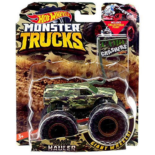 Hot Wheels Monster Trucks Town Hauler Camo Crashers 5/5 with Collectible Flag