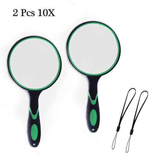 2Pcs 10X Handheld Magnifying Glass 50MM Large Reading Magnifier with Thicker Lens Shatterproof Rubber Frame Non-Slip Handle for Seniors Book Newspaper Reading Students Science Insect Observation