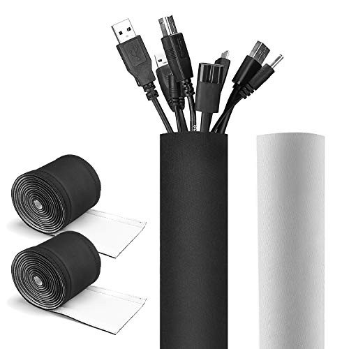 [2 Pack] JOTO 10.83ft Cable Management Sleeve, Cuttable Neoprene Cord Organizer System, Flexible Cable Wrap Cover Wire Hider for Desk TV Computer Office Home Theater -Black, Large